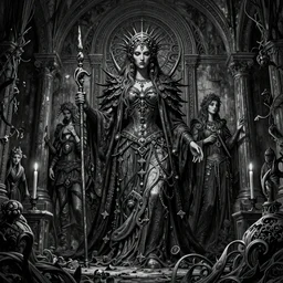 Dark art, grungy gothic, hyperdetailed, artstation, trending on cgsociety, ultra high quality, golden ratio, intricate artwork masterpiece, black and white, by greg rutkowski, by Gustave Dore, 8k, High contrast c-10 n-5