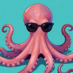 portrait of a badass anthropomorphic octopus wearing cool sunglasses, closeup, digital art, by artgerm, by wlop, retrowave, trending on artstationhq