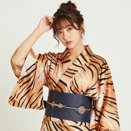 beautiful model wearing a tiger striped kimono
