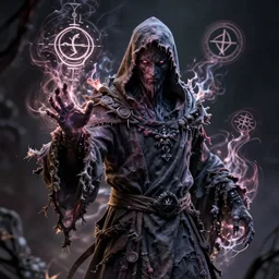 a necromancer pulsing with necrotic energy, art by viktoria gavrilenko, power auras, sigils, tattered cloth robes, substance 3 d painter, pbr textures, physical based rendering, cinematic, hyper realism, high detail, octane render, unreal engine, 8 k, smooth gradients, high contrast, depth of field, aperture f 2.