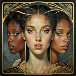 a streamline moderne, art nouveau, multi - ethnic and multi - racial portrait in the style of charlie bowater, and in the style of donato giancola, and in the style of charles dulac. intelligent, expressive, very large eyes. symmetry, ultrasharp focus, dramatic lighting, photorealistic digital painting, intricate, elegant, highly detailed, symmetrical, centered.