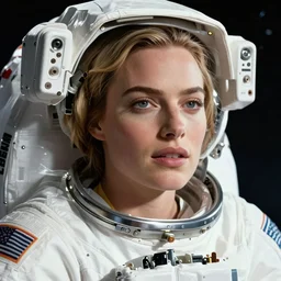 margot robbie as an astronaut wearing bikini in space, highly detailed, detailed face, hyper realistic