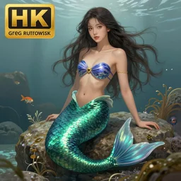 digital art realistic illustration of a beautiful mermaid in the style of kan liu, by greg rutkowski, trending on artstation, realistic, detailed, hyperrealism, cel - shaded, 8 k resolution, deviantart, fantasy