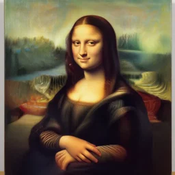 monalisa in the style of david choe!!!!!!!!!!, oil on canvas, by david choe!!!!!!!!!!