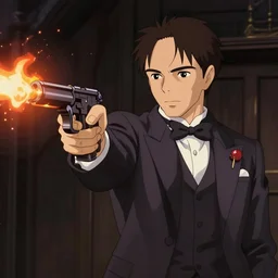 godfather still, gangster war, fire, shoots, suit, portrait shinkai makoto studio ghibli studio key hideaki anno sakimichan stanley artgerm lau rossdraws james jean marc simonetti elegant highly detailed digital painting artstation pixiv