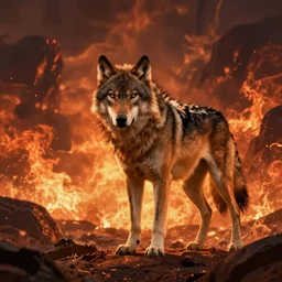 Wolf on a hellish landscape, beautiful, hot, trending on artstation