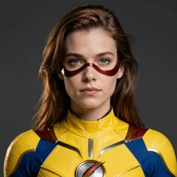 female the flash, perfect face, high detail, intricate yellow and blue suit, dc comics, justice league, catwoman pose, studio muti, greg rutkowski makoto shinkai takashi takeuchi studio ghibli