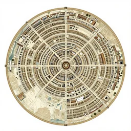 map of circular city Baghdad at Abbasid caliphate age by lenardo da Vinci