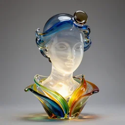beautiful colorful female glass sculpture, smooth, delicate facial features, beautiful glass work, bright internal glow, by dale chihuly, hdri, studio lighting