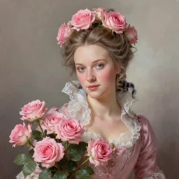 beautiful digital painting Marie Antoinette pink roses, by Casey Weldon, trending on artstation, Behance, 4K,