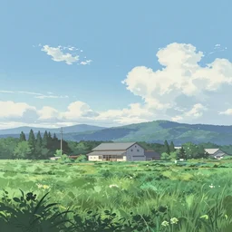 A serene landscape with a singular building in the style of makoto hina