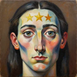 intricate five star maltese facial portrait by pablo picasso, oil on canvas, hdr, high detail, photo realistic, hyperrealism, matte finish, high contrast, 3 d depth, centered, masterpiece, vivid and vibrant colors, enhanced light effect, enhanced eye detail, artstationhd