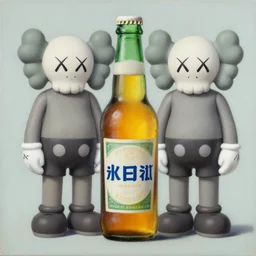 beer bottle by shusei nagaoka, kaws, david rudnick, airbrush on canvas, pastell colours, cell shaded, 8 k