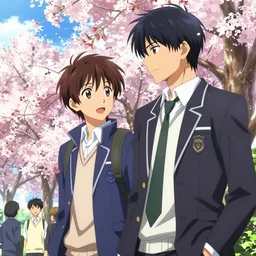 boy's love anime high school spring noon scene, high detail concept art, perfect proportions fine face, tall handsome guys, close together romantic undertones, avant designer uniform, vivid colors, realistic shaded lighting poster fantasy art artgerm, kyoani, katsuhiro, jeremy lipking and michael germash, makoto shinkai, loish, best selling artist, 8 k
