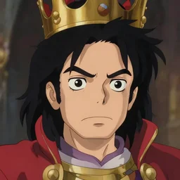 centered!! macro head portrait of tired angry medieval king michael jackson, artstation, detailed cartoon, elegant, digital painting, concept art, smooth, sharp focus, illustration, ghibli, makoto shinkai, don bluth, fujita goro, jean giraud, akihiko yoshida, tom whalen 8 k