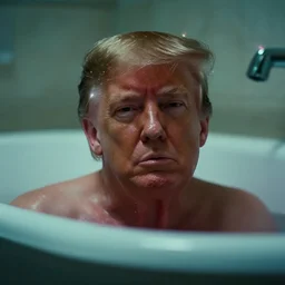 closeup of donald trump in a bathtub, cinematography of christopher doyle, neon gloomy light, anamorphic, optical flares, kodak film, sharp focus, realistic, 8 k