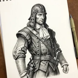 a beautiful intricate detailed drawing of swashbuckler, drawn with fine tipped pigma micron, trending on artstation.