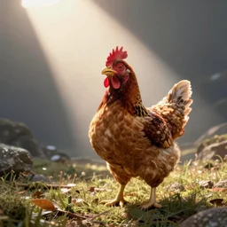 chicken nuget in mouth of chicken smiling