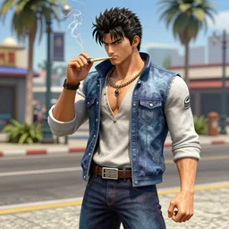still render of kazuma kiryu smoking in Los Santos