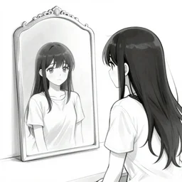 A mirror encounter, concept art, anime sketch