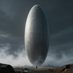professional cinematic photograph of a single massive beautiful neo - futuristic matte symmetrical elongated oval monolith by ilm, denis villeneuve, emmanuel shiu, zaha hadid, mist vapor, deep color, architectural scale, moorland, dramatic volumetric landscape, concept art, hard surface, hyperrealism, very high detail, trending on artstation, sharp focus, rendered in octane
