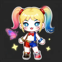 little cartoon female character inspired by harley quinn and star butterfly from star vs force the evil, artwork by studios ghibli, wlop and rossdraws, anatomically correct, smooth, clean detailed, sharped focus, symmetrical, perfect composition, illustration, extremely coherent, detailed body