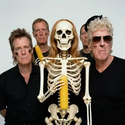 ultrawide angle colour portrait masterpiece photography of a skeleton holding a corn by annie leibovitz michael cheval miho hirano moebius josh kirb
