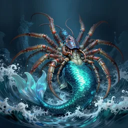 an hybrid betweed a mermaid and a scolopendra, fullbody view, ocean waves, luminous scene, drammatuc lighting, by greg rutkowski and alphonse mucha, d & d monster, highly detailed, digital painting, artstation, concept art, smooth, sharp focus illustration, artstation hq