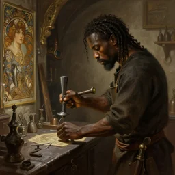 a blacksmith looking at his armory, deep focus, d & d, fantasy, intricate, elegant, highly detailed, digital painting, artstation, concept art, matte, sharp focus, illustration, hearthstone, art by artgerm and greg rutkowski and alphonse mucha