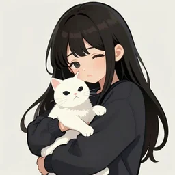 a anime girl hugging a white cat in the style of waya steurbaut