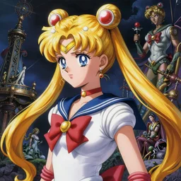 h. r. giger!!!!!!!! inspired sailormoon!!!!!!!!, long blond pigtail pipes, hyper realistic, fantasy art, in the style of naoko takeuchi, yoshitaka amano!!!!!! chris foss and alan lee, intricate, hyper detailed, smooth, high resolution print, ruan jia