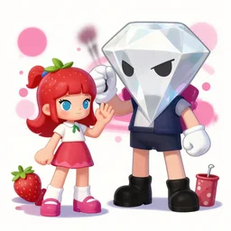 a strawberry - girl and a giant diamond - girl doing crimes, spray paint, poska