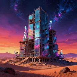 unfinished building by richard diebenkorn, cyberpunk cgsociety neon noir sunset magic realism desert dramatic lighting reclaimed by nature cosmic dieselpunk nightsky alien crystal anime rainforest landscape elysian studio ghibli universe fantasy liberty city myst made of glass san andreas, archdaily, wallpaper, highly detailed, trending on artstation.