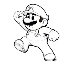 mario stomping on a goomba, line art black and white, art by artgerm and greg rutkowski and alphonse mucha