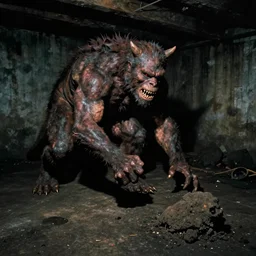 color video footage of the monster hunting in dark basement, 2 0 0 0's