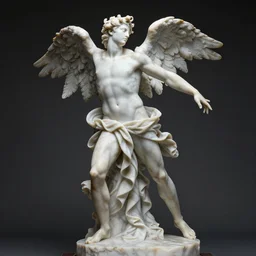 full body renaissance marble sculpture of Lucifer highly aroused and arching back, perfect handsome face, highly detailed transparent marble cloth, gi, global illumination, physically based rendering, photorealistic, top light, dark background