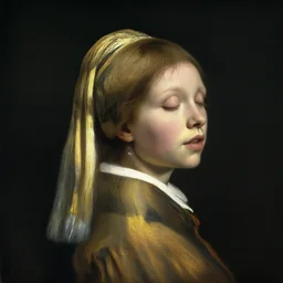 A woman's profile with long hair and closed eyes by dutch painters. masterpiece. hq.