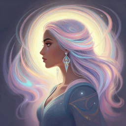 side profile painted portrait, maya ali, wind wizard, gloomhaven, matte painting concept art, art nouveau, beautifully backlit, swirly vibrant color lines ripples, pastel colors, aesthetic octane render!, 8 k hd resolution, by ilya kuvshinov and cushart krentz and gilleard james