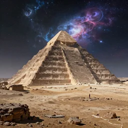 a desolate landscape with an ancient alien pyramid in the distance, cosmic, interstellar, vivid sky, digital art, intricate, epic, depth, artstation, highly detailed, mysterious, octane render, 8k - H 1088