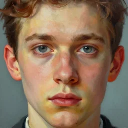 A beautiful close-up of a young blind man, digital art by Edward Hopper, vibrant color scheme, highly detailed, in the style of romanticism, fine Art, high detail, great lighting, 8k resolution, masterpiece, concept art, illustration, clear eyes, soft lighting, soft details, painting oil on canvas, octane render, HDR, trending on artstation, 4k, 8k, HD