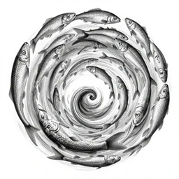 a whirlpool of fish by mc escher, black and white, highly detailed