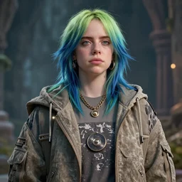 Billie Eilish as the empress of tomorrow, ultra realistic, Artstation, 8K resolution, 3D HDR, epic design