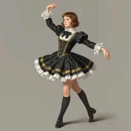 school girl in baroque dress dancing, school uniform, seifuku, pleated miniskirt, overknee socks, battle angel alita. by rembrandt 1 6 6 7, illustration, by konstantin razumov
