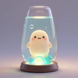 single lava lamp with a gelatinous cute happy creature positioned inside, playful, globules, 8 k, render by pixar