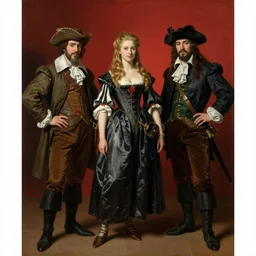 Solomon Joseph Solomon and Richard Schmid and Jeremy Lipking victorian genre painting full length portrait painting of a young beautiful woman traditional german french pirate wench in fantasy costume, red background