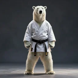 a still of a polar bear as a karateka, standing on two legs on the floor. karate. 4 k. hyper - detailed. epic ligthing
