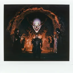 sergey lavrov demonic evil horror jester face, lava cave glowing eyes, neon, polaroid black and white picture, 1 9 th century, scary horrifying satanic rituals, hell gate