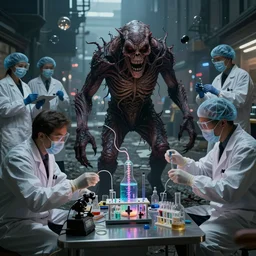 a group of scientists are working on a new genetic experiment when something goes wrong. the resulting creature is a nightmarish monster that terrorizes the city, indiscriminately killing anyone in its path. as the death toll mounts, the authorities are helpless to stop it. panic and chaos ensue as the creature rampages through the streets, leaving a trail of destruction in its wake.