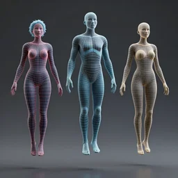 hoards 3 d wireframe humans floating in the air, full colour, hyper realistic photo, upscale, 8 k, masterpiece,