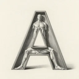 hyper realistic pencil drawing of the human body in the shape of the letter A